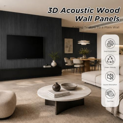SMARTSTANDARD Wood Fluted Acoustic Wall Panels, 94x5.9in, 6 Pcs, Black Oak - color: Black Oak