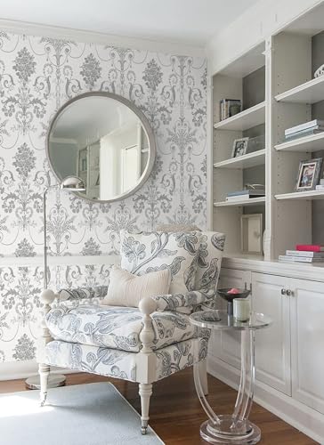 Silver Gray Removable Wallpaper Damascus Floral Peel and Stick Wallpaper - color: Silver/Gray, size: 17.3" x 118"