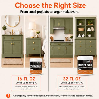 DWIL Cabinet Paint, Water Based Kitchen Cabinet Paint, Furniture Paint, Wood Paint, Low Odor, Fast Drying, Semi-Gloss, 32oz Olive Green - color: Olive Green, size: 32 Fl Oz (Pack of 1)