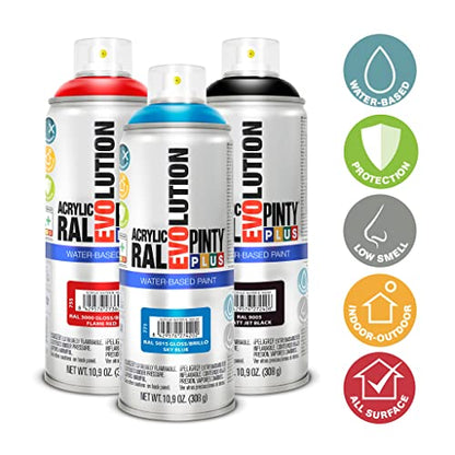 PINTY PLUS Water Based Spray Paint, 11oz, Low GWP Propellant, Low Odor, Gloss Grey, Wood, Metal, Glass, Ceramics, Terra Cotta, Plastic, Pack of 6 - color: Silver Grey