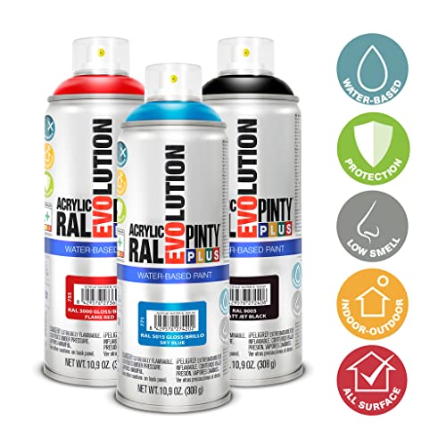 PINTY PLUS Water Based Spray Paint, 11oz, Low GWP Propellant, Low Odor, Gloss Off-White. Wood, Metal, Glass, Ceramics, Terra Cotta, Plastic, Pack of 6 - color: Light Ivory