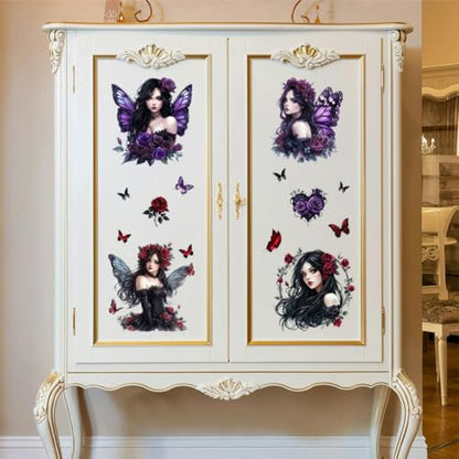 Peacoblue Dark Butterfly Fairy Rub On Transfers for Furniture Craft 6"x12" - style: Dark Butterfly Fairy