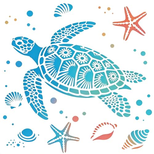 Turtle Wall Stencil 12 x 12 Inch Reusable for Drawing DIY Crafts Home Decor, Sea Animal Templates for Wood Wall Floor Glass Furniture Art Design Tracing Scrapbook Project Creative Pattern - color: Turtle