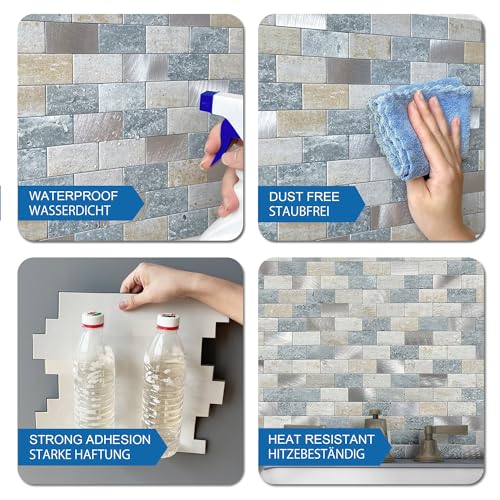 Peel and Stick Backsplash Stone Tiles Blue Gray 5pcs - color: Blue Green Gray, size: 5sheets