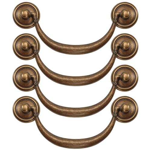 4.5" C-C Bail Handle Drop Pull Vintage Drawer – Antique Bronze Style Cabinet Dresser Knob Hardware, Zinc Alloy Furniture Door Pendant Swing for Desk, 114 mm 4 1/2" Center Hole Distance With Screws (4)