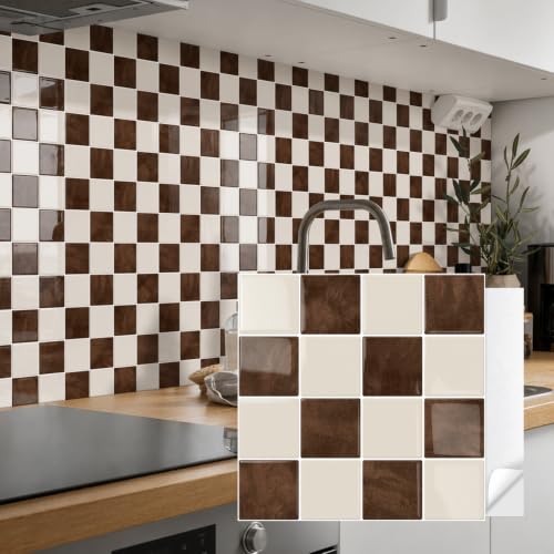 10 Sheets Upgraded Thicker Design Tile Peel and Stick Backsplash - color: Brown