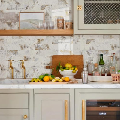 Vamos Tile 100-Pack Peel and Stick Backsplash Tile,3" x 6" PVC Subway Tile - color: Pandora Marble with Gold Veining