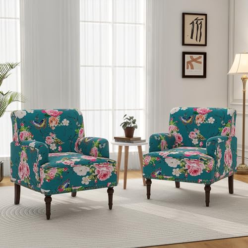 Mid-Century Modern Accent Chair, Floral, Set of 2 - color: Fabric Floral
