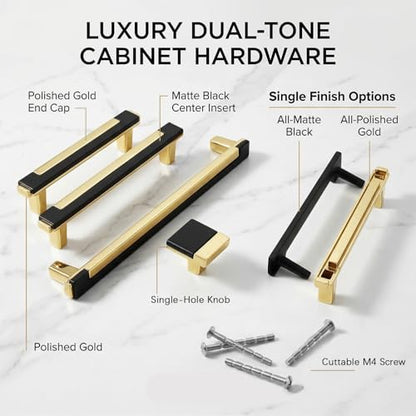 10 Pack Black Gold Cabinet Pulls & Handles, 7.55 in Hole Center - color: Black Gold, size: 8.5in/218mm