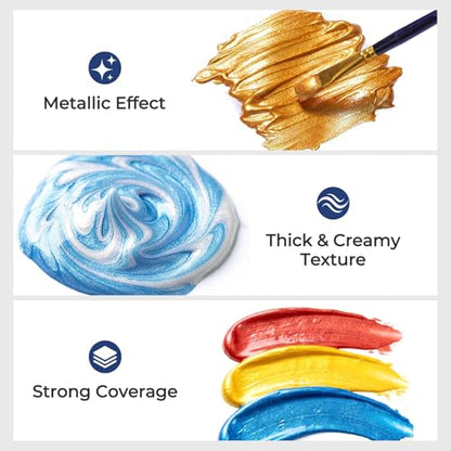Nicpro 20 Colors Metallic Acrylic Paint Set, Pearlescent Acrylic Paint - color: 20 Metallic Colors