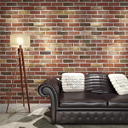 Art3d 20-Pack Durable Faux Brick Peel and Stick 3D Wall Panels, Red Brown - color: Red brown, size: 20pcs-27x27inch