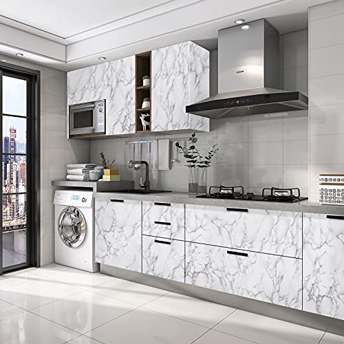 Caltero White/Grey Marble Wallpaper, 24x197 Glossy PVC, Self-Adhesive Contact Paper for Kitchen Cabinets, Bathroom, Waterproof, Removable, Wide Usage, 32 sq.ft - color: White/Grey, size: 197" x 24"