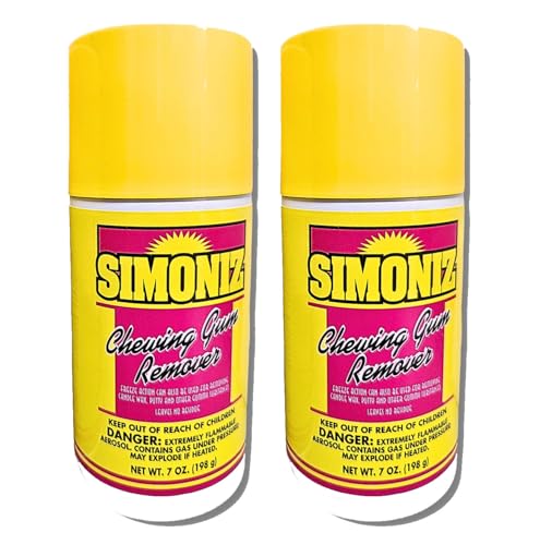 Simoniz Chewing Gum Remover Spray 7 Oz - 2 Pack - Targets Stubborn Residues & Adhesives on Carpet, Furniture, & More! Versatile for Cars, Candle Wax, Mats, & Shoes