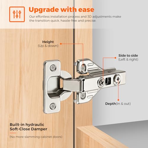 105 Degree Concealed Kitchen Cabinet Hinges,Full Overlay,4 Packs(2 Pairs)