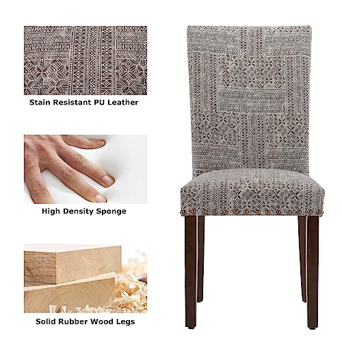 COLAMY Upholstered Parsons Dining Chairs Set of 4, Fabric Dining Room Kitchen Side Chair with Nailhead Trim and Wood Legs - Boho - color: F-boho, size: Set of 4