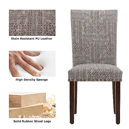 COLAMY Upholstered Parsons Dining Chairs Set of 4, Fabric Dining Room Kitchen Side Chair with Nailhead Trim and Wood Legs - Boho - color: F-boho, size: Set of 4