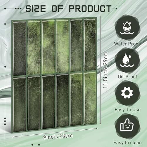 Drydiet 10 Sheets Peel and Stick Tile Backsplash Bulk, 11.43” x 9”, Green - color: Green