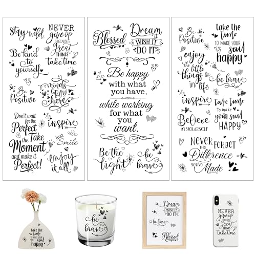 Joeyan 3 Sheets Rub On Transfers for Crafts and Furniture Inspirational Words Rub on Transfer Stickers Motivational Quote Decals for Wood Glass Metal Canvas Porcelain Plastic DIY Craft Home Decor - style: Inspirational Words