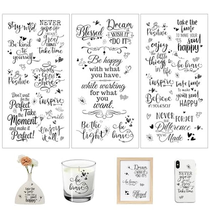 Joeyan 3 Sheets Rub On Transfers for Crafts and Furniture Inspirational Words Rub on Transfer Stickers Motivational Quote Decals for Wood Glass Metal Canvas Porcelain Plastic DIY Craft Home Decor - style: Inspirational Words