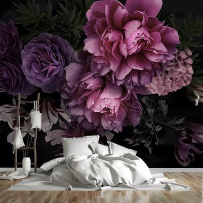 Purple Peony Flower Wallpaper with Peel-and-Stick backing-108 x157 - color: ZZSL-03, size: 108"x157"