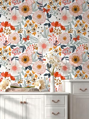 Peel and Stick Wallpaper Floral Wallpaper for Bathroom - color: Retro White