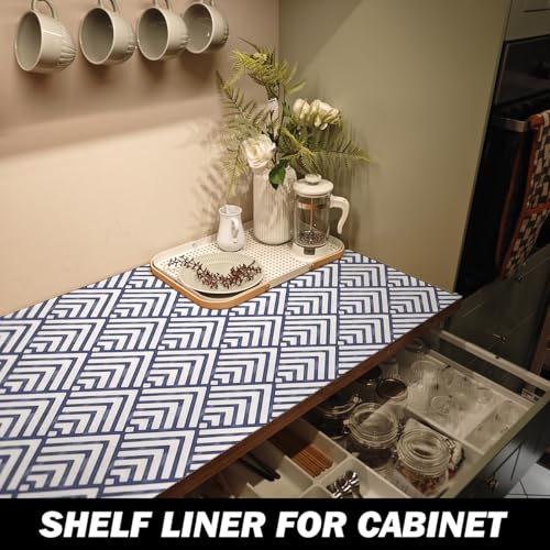Quttisay Blue Shelf Liner for Kitchen Cabinets Non Adhesive 12in x 10ft - color: Blue Arrow, size: 11.8"W x 118.1"L
