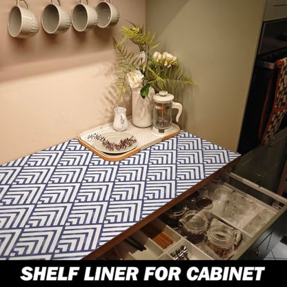 Quttisay Blue Shelf Liner for Kitchen Cabinets Non Adhesive 12in x 10ft - color: Blue Arrow, size: 11.8"W x 118.1"L