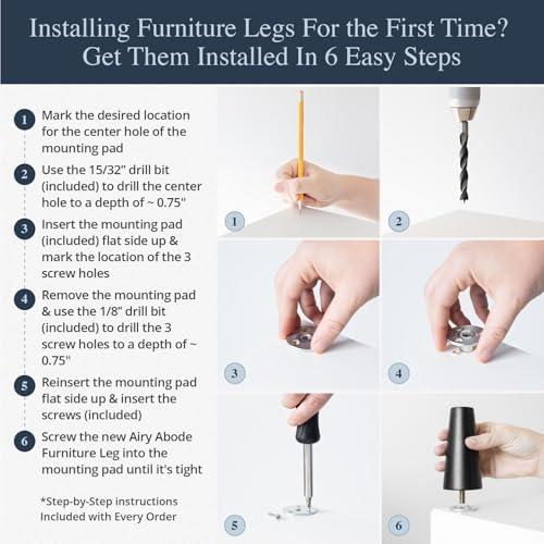 Airy Abode Premium Black Wood Furniture Legs (Full Install Kit) - Pick Your Size and Color - color: Black, size: 12 Inches