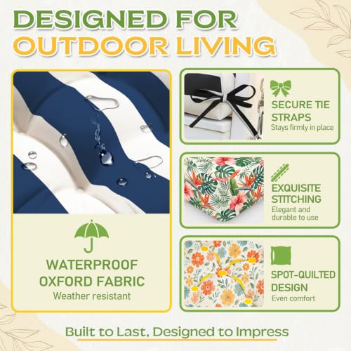 Oxford Fabric Swing Cushions with Backrest & Tie Straps for Patio Bench - color: Red Floral With Green Leaf