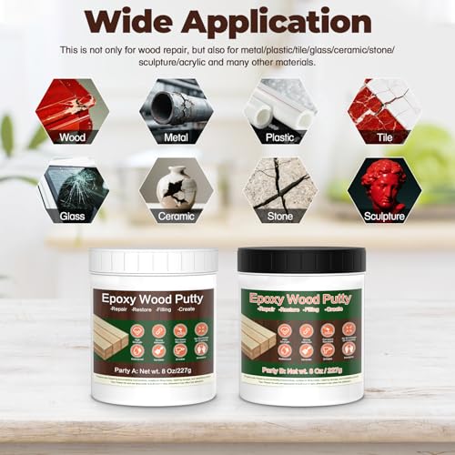 Epoxy Wood Filler - 16 oz Dark Red Epoxy Putty, 2 Part Wooden Putty for Wooden, Metal, Plastic, Glass, Ceramic Crack Repairing and Bonding, DIY Sculptures, Wood Filler Repair Kit