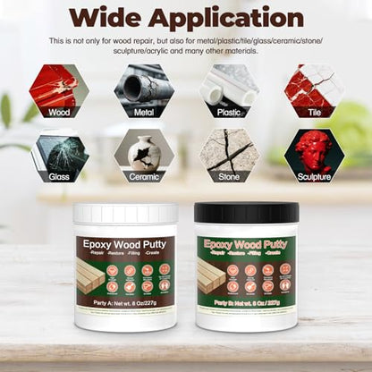 Epoxy Wood Filler - 16 oz Dark Red Epoxy Putty, 2 Part Wooden Putty for Wooden, Metal, Plastic, Glass, Ceramic Crack Repairing and Bonding, DIY Sculptures, Wood Filler Repair Kit