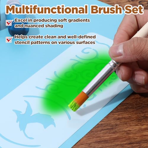 6Pcs Stencil Brushes Set Natural Bristle Paint Brushes Wood Paint Template Brush for Stencil Painting, Acrylic, Oil, Watercolor, DIY Art Crafts, 3 Sizes