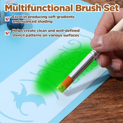 6Pcs Stencil Brushes Set Natural Bristle Paint Brushes Wood Paint Template Brush for Stencil Painting, Acrylic, Oil, Watercolor, DIY Art Crafts, 3 Sizes