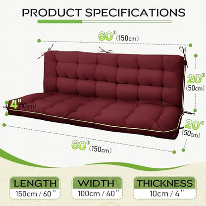 Oxford Fabric Swing Cushions with Backrest & Tie Straps for Patio Bench - color: Red