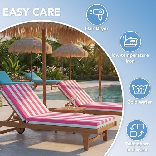 L'AGRATY Chaise Lounge Chair Waterproof Cushion Set of 2 Outdoor for Pool - color: Pink White