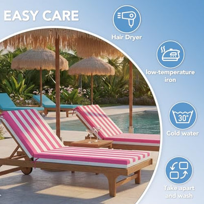 L'AGRATY Chaise Lounge Chair Waterproof Cushion Set of 2 Outdoor for Pool - color: Pink White