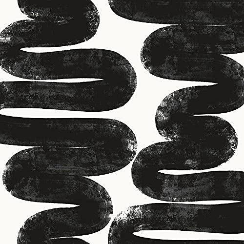 Tempaper x Bobby Berk White & Black Wiggle Room Removable Peel and Stick Wallpaper, 20.5 in X 16.5 ft, Made in The USA - color: White/Black, size: 20.5" x 198"