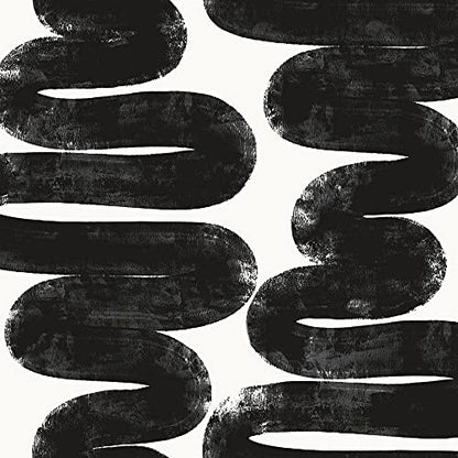 Tempaper x Bobby Berk White & Black Wiggle Room Removable Peel and Stick Wallpaper, 20.5 in X 16.5 ft, Made in The USA - color: White/Black, size: 20.5" x 198"