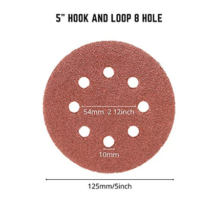 NEIKO 11271A 150 Piece Sanding Discs for 5” Orbital Sander, Hook and Loop, Sandpaper with 60, 80, 100, 120, 150, 180, 240, 320, 400, 600 Grit, Premium Aluminum Oxide, Solid Surface Sanding Pads - size: 5"