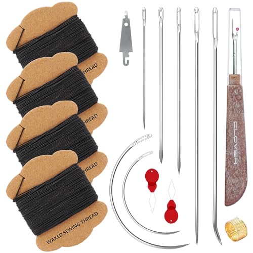 Upholstery Repair Kit: Extra Strong Waxed Sewing Thread 4 Rolls (Black Color) &Heavy Duty Household Hand Needles (7 PCS) for Leather, Canvas, Bookbinding & Quilting Thread - color: Black