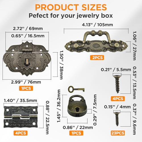 1 Set Jewelry Box Hinges Hasp Catch Handles Lock, Retro Engraved Decorative - color: 8 PCS