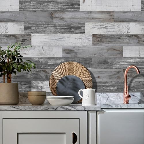 24 Pcs Peel and Stick Retro Wood Grain Pattern Vinyl Wall Stickers - style: JMBSDKCFT08