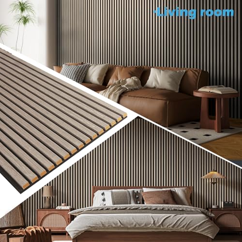 Art3d Acoustic Wood Slat Panels 94.5"x24", 2-Pack, 31sq.ft, Brown Oak - color: Brown Oak