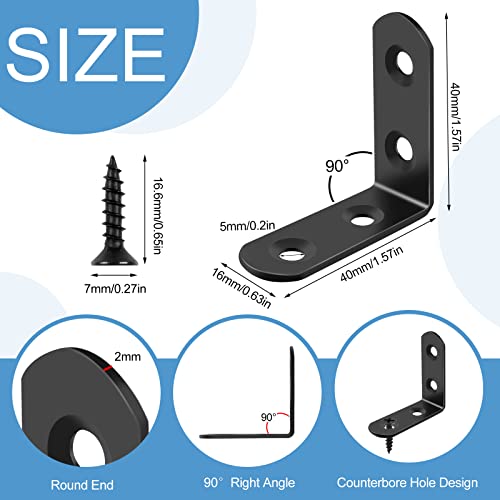 16 Pcs L Bracket Stainless Steel Corner Brace Sets, 90 Degree Right Angle Bracket with 64 Pcs Screws, L Bracket Firmware Can Be Used for Wooden Shelves, Chairs, Tables, Dressers, Furniture (Black) - size: 16PCS | 40×40MM, style: Black