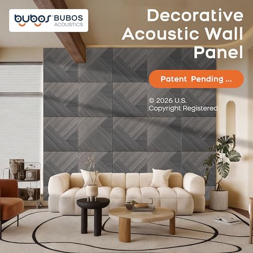 BUBOS 6 Pack Faux Wood Wall Panel,23.6"x23.6" Peel and Stick Acousitc Panel - color: Black Walnut