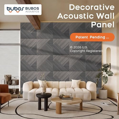BUBOS 6 Pack Faux Wood Wall Panel,23.6"x23.6" Peel and Stick Acousitc Panel - color: Black Walnut