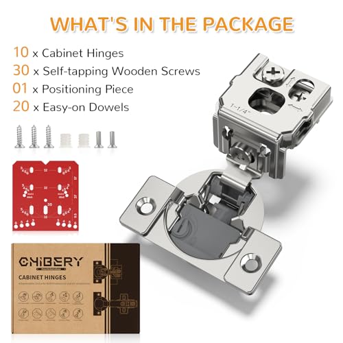 Chibery 10 Pack 1-1/4” Overlay 4D Soft Close Cabinet Hinges, Concealed Face Frame, Adjustable Closing Speed, 105° Opening Smooth Slow, Hidden Self Closing for Kitchen Corner, Cupboard (with Template) - size: 1-1/4” Overlay