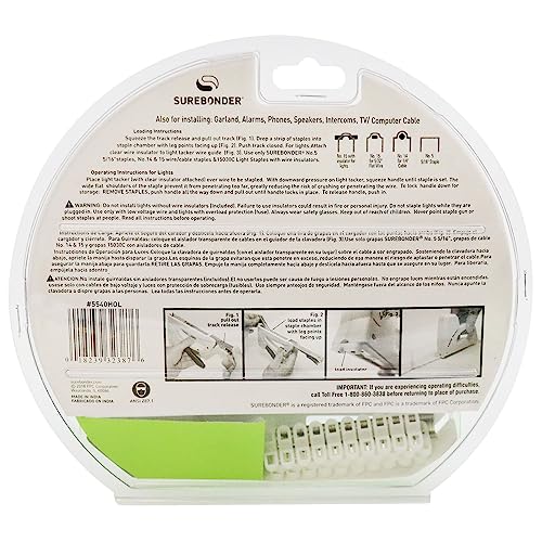 Surebonder 5540HOL Light-Duty Tacker Staple Gun for Holiday and Christmas Lights, Garland, Phone, Speaker, TV, and Computer Cable - 60 Staples and 30 Insulators Included