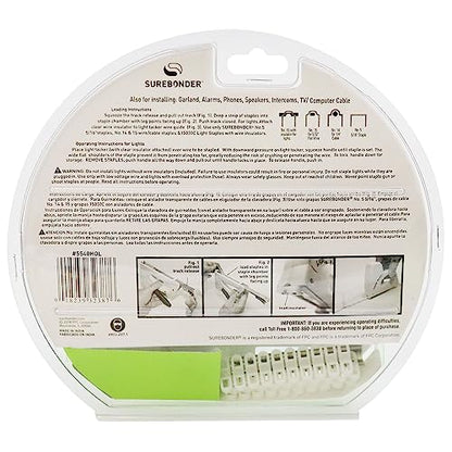 Surebonder 5540HOL Light-Duty Tacker Staple Gun for Holiday and Christmas Lights, Garland, Phone, Speaker, TV, and Computer Cable - 60 Staples and 30 Insulators Included