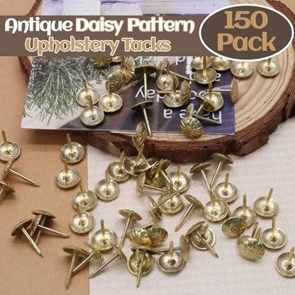 Biaungdo 150 Pcs Gold Daisy Upholstery Tacks with Box for Furniture - color: Gold